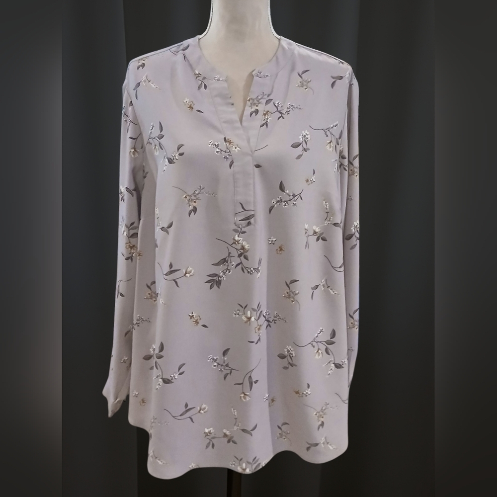 Hillary Radley Plus Size Purple Floral Long Sleeve Blouse Womans XXL Modest